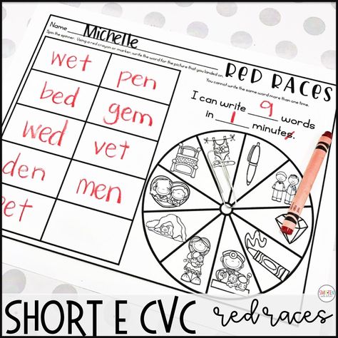 Short Vowel e Phonics Activities and Games word races spelling game 1st grade Sound Segmentation, Short E Sound, Short E Words, Phonics Readers, Partner Games, Spelling Rules, Spelling Games, Spelling Patterns, Independent Activities