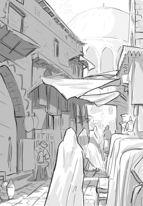 ArtStation - concept sketches, Roman Alexander City Drawing Reference, Storyboard Drawing, Background Reference, Background Elements, 1001 Nights, Concept Draw, Concept Sketches, Drawing Architecture, Comic Book Layout