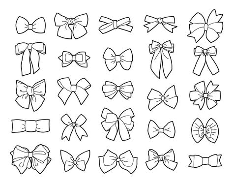 Premium Vector | Collection of vector illustrations of outlines of various bows and ribbons, isolated black elements Ribbon Outline, Bow Outline, Rococo Aesthetic, Bow Drawing, Ribbon Tattoos, Fashion Things, Gift Ribbon, Tattoo Outline, Ribbon Hair Bows