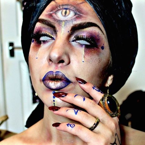 fortune teller, Halloween, and makeup image Circus Fortune Teller Costume, Circus Fortune Teller, Circus Costume Diy, Fortune Teller Costume Diy, Halloween Fortune Teller Costume, Fortune Teller Makeup, Fortune Teller Costume, Halloween Circus, Horror Make-up