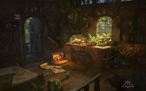 Tree House Interior Concept Art, Fantasy Bedroom Concept Art, Fantasy Tree House, Wizard House, Interior Concept Art, Fantasy Music, Viking Village, Fantasy Bedroom, Fantasy Rooms