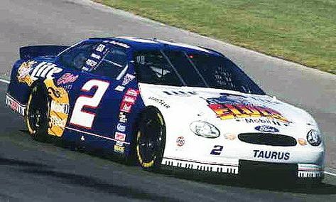 2of3. Here is the 1998 Rusty Wallace Ford Taurus "Elvis" Nascar on the track that is being driven in the Inaugural Las Vegas 400. Rusty Wallace, Car Racer, Miller Lite, American Racing, Ford Taurus, Favorite Paint, Vintage Race Car, Nascar Racing, Stock Car