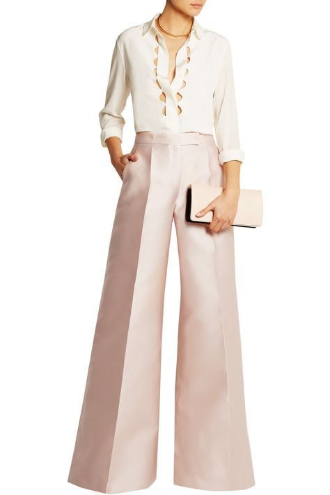 ANTONIO BERARDI Scuba-satin wide-leg pants Bridal Pantsuit, Haldi Outfits, Antonio Berardi, Silk Pants, Work Looks, Formal Looks, Stretch Pants, Style Chic, Carolina Herrera