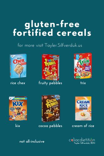 Gluten-Free Fortified Cereals that can boost essential nutrients important for a balanced gluten-free diet and for common nutrient deficiencies people with celiac have - evaluate suitability and safety for yourself Gluten Free Cereal List, Celiac Diet, Fortified Cereals, Gluten Free Cereal, Recovery Food, Gluten Sensitivity, Gluten Intolerance, Fruity Pebbles, Reduce Food Waste