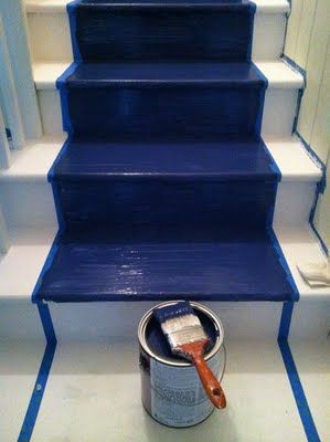 Stairway redo Stairway Paint Ideas, Painting Wooden Stairs, Stairway Remodel, Redo Stairs, Painted Staircases, Basement Redo, Iron Stair Railing, Stairs Makeover, Textured Paint