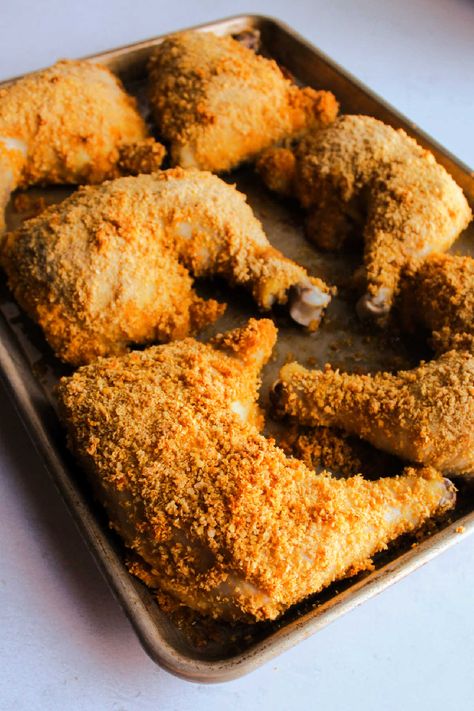 Chicken With Corn Flakes Baked, Cornflake Chicken Baked, Corn Flakes Chicken, Buttermilk Chicken Marinade, Corn Flake Chicken, Baked Chicken Quarters, Cornflake Recipes, Chicken Quarter Recipes, Cornflake Chicken