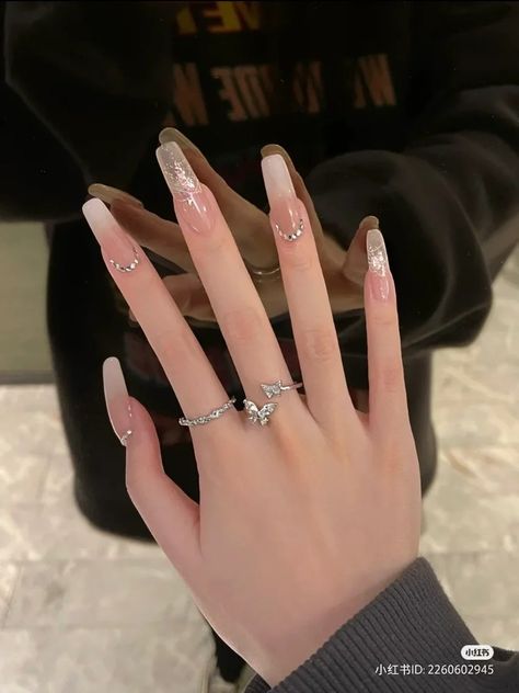 Chinese Nails, Sophisticated Nails, Shiny Nails Designs, Fake Nails Designs, Asian Nails, Beauty Nails Design, Blush Nails, French Acrylic Nails, Shiny Nails