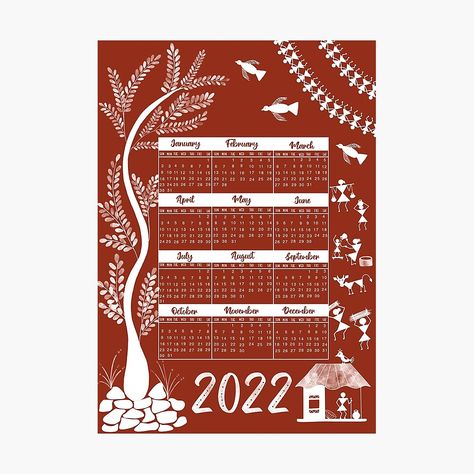 Get my art printed on awesome products. Support me at Redbubble #RBandME: https://www.redbubble.com/i/photographic-print/2022-Indian-calendar-folk-art-calendar-Warli-art-calendar-by-HariniArts/100079319.6Q0TX?asc=u Indian Calendar, Warli Art, Art Calendar, Indian Folk Art, Indian Home Decor, Calendar Design, Paper Art, Photographic Print, Sell Your Art