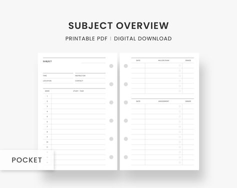 Pocket Inserts : Semester Planner, Student Planner Printable, Subject Overview, College, University, Study Planner, School Planner, Academic productplannertemplate #plannerinserts☕. Subject Overview Planner, Semester Overview, Semester Planner, Homeschool Student Planner, Student Weekly Planner, Planner School, Student Planner Printable, Map Worksheets, College Organization