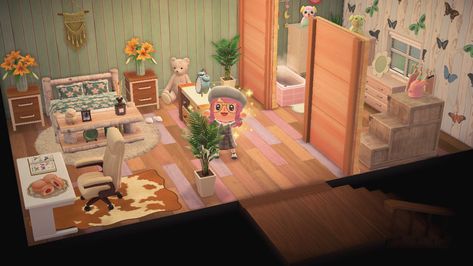 My upstairs bedroom. #animalcrossing #acnh #animalcrossingnewhorizons #animalcrossinghome #animalcrossinghomedesign Animal Crossing Upstairs Bedroom, Acnh Upstairs Bedroom, Acnh Upstairs Room Ideas, Acnh Kawaii, Woodland Bedroom, Caravan Holiday, Upstairs Bedroom, Attic Bedroom, Bedroom Layouts