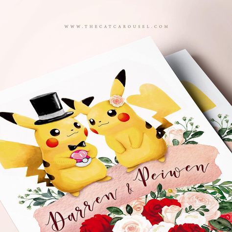 Pokemon Wedding Invitations, Anime Theme Wedding, Pikachu Wedding, Pokemon Wedding, Ideas Casamiento, Manifestation Candles, Wedding Gift Art, Wedding Certificate, Pikachu Plush