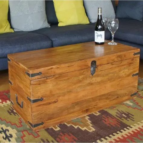 Going Boho? Here's What You Need to Know – Love to Home Wood Coffee Table With Storage, Trunk Table, Boho Interior Design, Coffee Table Trunk, Chest Coffee Table, Storage Trunk, Large Coffee Tables, Solid Wood Coffee Table, Wooden Planters