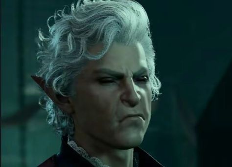 Astarion Screencap, Astarion Reaction Pic, Astarion Pfp, Emo Catboy, Silver Haired Man, Rainbow Meme, Vampire Man, Pale Elf, Neil Newbon