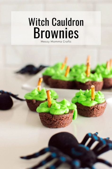 Planning your Halloween bash? These Witches' Cauldron Brownies are a must-have fall treat! They're incredibly easy to make, making them perfect for both beginner and budding bakers. Get ready to brew up some spooky sweetness! Check out the full recipe at Messy Momma Crafts! Cauldron Brownies, Brownies Without Butter, Ground Chicken Tacos, Spicy Chili Recipe, Mummy Cookies, Easter Dinner Menus, Cupcake Recipes From Scratch, Brownie Pops, Kid Friendly Dessert