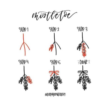 Journal Ideas Movies, Mistletoe Drawing, Christmas Drawing Ideas, Easy Christmas Drawings, Bujo Doodles, Botanical Line Drawing, Bujo Planner, Christmas Drawings, Zentangle Ideas