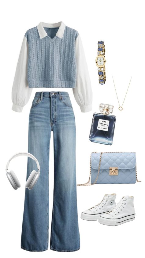 #ootd #aesthetic #outfit #casual #fashion #inspo Cute Outfits With Dark Blue Jeans, Dark Blue Outfits Aesthetic, Dark Blue Jeans Outfit Casual, Dark Blue Jeans Outfit Aesthetic, Aesthetic Outfits Blue, Trendy Shein Outfits, Dark Blue Jeans Outfit, Blue Ootd, Blue Jeans Outfit