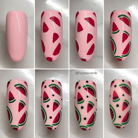 Nails Fruit, Watermelon Nail, Watermelon Nail Art, Fruit Nail Designs, Fruit Nail Art, Unghie Sfumate, Nail Designs Pictures, Watermelon Nails, Nail Drawing