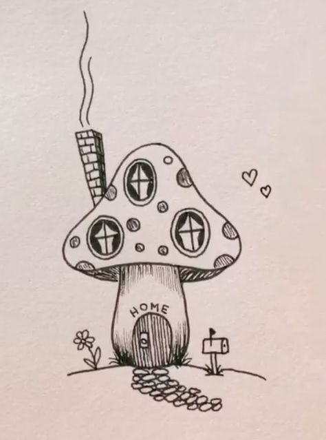 🍄mushroom drawing #drawingideas #sketch #drawingbase #drawingbodyposes #drawing Mini Drawings Mushroom, Mushroom House Drawing, Fairy House Drawing, Drawing Mini, House Doodle, Doddle Art, 30 Day Drawing Challenge, Trippy Drawings, Fairy Drawings