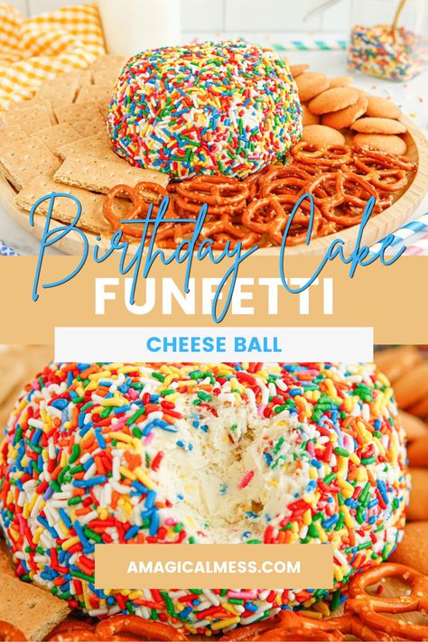 Easy cheese ball dip with Funfetti cake batter and sprinkles. This dessert dip is perfect for birthday parties. Switch the sprinkles for any celebration. Funfetti Dip With Cream Cheese, Funfetti Cheeseball, Cream Cheese Ball Dip, Birthday Dip, Funfetti Cream Cheese, Confetti Mug Cake, Birthday Cake Dip, Magical Desserts, Cream Cheese Balls Recipe