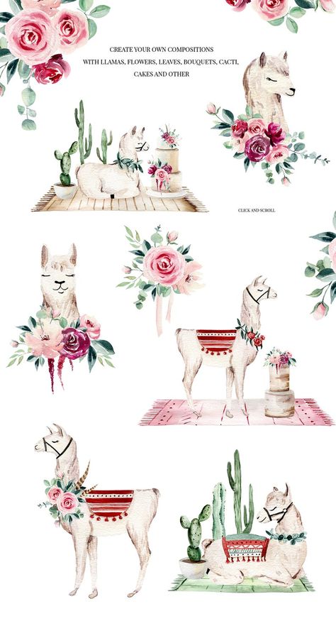 Boho llama clipart. Burgundy flowers with eucalyptus greenery | Etsy Flowers With Eucalyptus, Boho Llama, Llama Clipart, Boho Clipart, Icing Ideas, Sunflower Clipart, Pastel Nursery, Boho Elements, Wreath Drawing