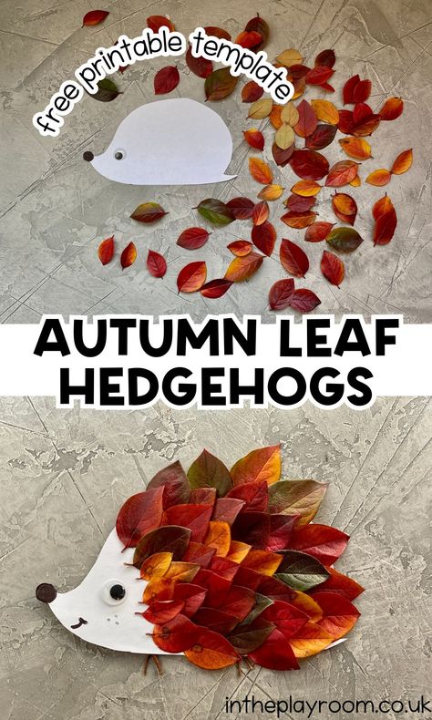 Fall Leaf Hedgehog With Printable Template - In The Playroom Fall Leaves Crafts Preschool, Leaf Hedgehog, Fall Crafts For Toddlers, Diwali Activities, Hedgehog Craft, Autumn Leaves Craft, Fox Crafts, Kids Fall Crafts, Leaf Animals