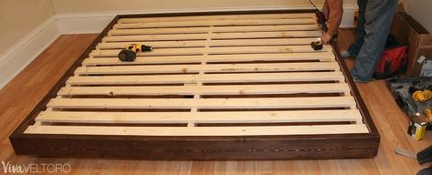 Easy DIY Platform Bed Frame for a King Bed (with Instructions!) Platform Bed Diy, Diy Platform Bed Plans, Bedframe Diy, Bedroom Platform, Diy Platform Bed Frame, Diy King Bed, Diy King Bed Frame, Diy Bed Frame Easy, Platform Bed Plans