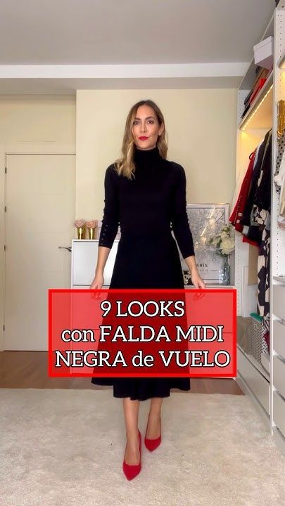 9 LOOKS con una FALDA MIDI NEGRA de vuelo | #sacapartidoatuarmario Midi Outfits, Long Skirt Outfits, Look Formal, Glam Outfit, Outfit Mujer, Clothing Hacks, Autumn Outfit, Office Outfits, Black Skirt