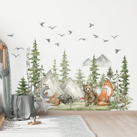 PRICES MAY VARY. 【Reliable Material】: This woodland wall stickers are made of high-quality die-cut vinyl, safe and non-toxic, never fade, not shrink, curl, or stretch.It's easy to peel and stick, durable, waterproof and removable without any sticky residue or marks. 【Special Design】: Featuring with watercolor forest tree animals pattern, the jungle animal wall decals are perfect for decorating nursery, kids room, baby room,classroom. DIY a magic and unique space for your kids! 【What You Get】: Co Pine Tree Wallpaper, India Wallpaper, Baby Room Wall Stickers, Forest Animal Nursery, Nursery Designs, Diy Nursery Decor, Woodland Wall, Shower Thoughts, Nursery Mural