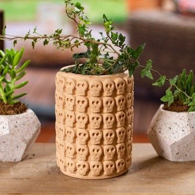 Mexico Gift, Ceramic Flower Pot, Mexican Ceramics, Beige Ceramic, Pattern Ceramic, Flower Pots Outdoor, The Afterlife, Skull Pattern, Gift Suggestions