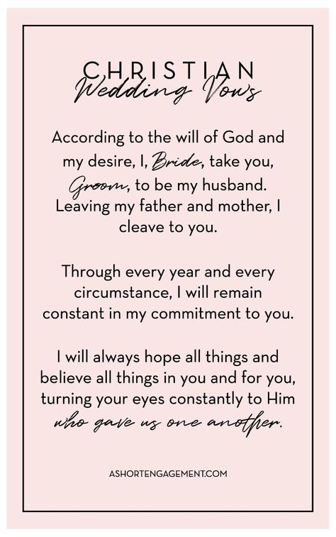 Christian wedding vows | Ideas for Writing Your Own Wedding Vows (plus a free sample script!) – A Short Engagement Vows Christian Wedding, Poetry Wedding Vows, Biblical Wedding Vows To Husband, Wedding Vows Christian Beautiful, Godly Wedding Vows To Husband, Godly Wedding Vows, Christian Vow Renewal, Small Christian Wedding Ideas, Christian Wedding Vows Examples