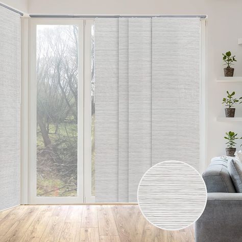 Amazon.com - GoDear Design Deluxe Adjustable Sliding Panel Track Blind 45.8"- 86" W x Up to 96" H, Extendable 4-Rail Track Vertical Blind for Sliding Windows and Doors, Trimmable Natural Woven Fabric, Marble - Sliding Glass Door Blinds, Patio Door Window Treatments, Glass Door Curtains, Sliding Glass Door Curtains, Patio Door Blinds, Panel Track Blinds, Panel Blinds, Door Window Treatments, Door Blinds