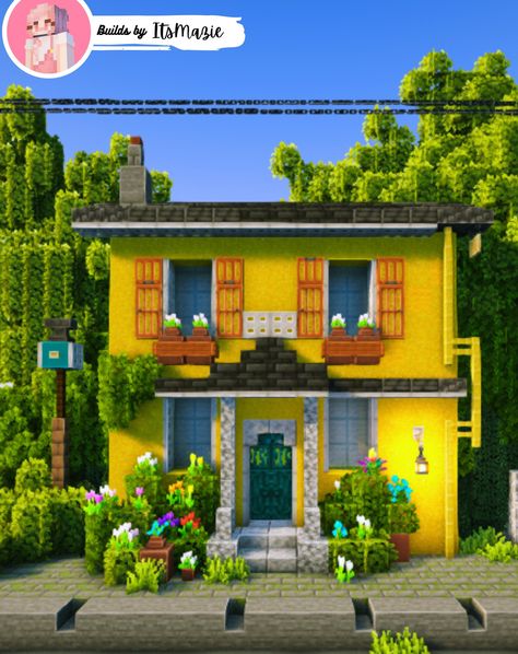 Minecraft Yellow street house. . . . .#minecraft #minecrafthouse #minecraftideas #foryou #minecraftbuilds Yellow Minecraft House, Minecraft Town Building Ideas, Retro Minecraft, Minecraft Trailer, Minecraft Decor, Minecraft Video Games, Town Building, Cool Minecraft Creations, Minecraft Room