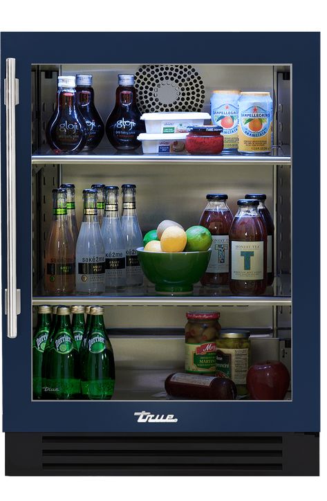 24″ Undercounter Refrigerator Stainless Glass | True Residential Undercounter Refrigerator Drawers, Undercounter Fridge, True Residential, Glass Door Refrigerator, Produce Storage, Undercounter Refrigerator, Drawer Bins, Mini Refrigerator, Door Handle Design