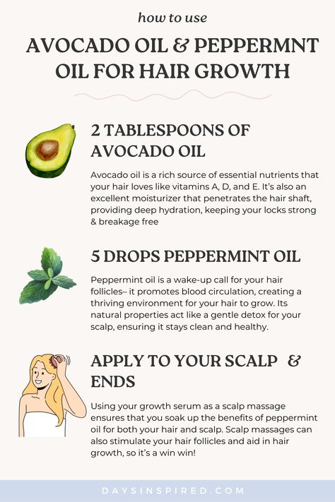 One of the most powerful oil combinations for hair growth and strength is the duo of avocado oil and peppermint oil. In this post, we’ll look at the benefits of both of these oils, a simple DIY growth elixir recipe, and how to incorporate this combo into your beauty routine. So, let’s dive into the transformative world of avocado oil, peppermint oil, and the lush, vibrant locks that await! Peppermint Oil For Skin, Peppermint Oil For Hair Growth, Peppermint Oil Hair, Avocado Oil For Hair, Color For Brunettes Balayage, Avocado Oil Recipes, Streaks Highlights, Avocado Oil Benefits, Long Strong Hair