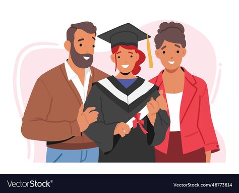 Mother Son And Daughter, Family Vector Illustration, Daughter Graduation, Family Vector, Cartoon People, Family Illustration, Goal Planning, Hard Work And Dedication, Family Goals