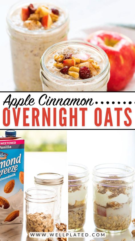 Apple Cinnamon Overnight Oats with lots of warm spices, pure maple syrup, and crisp apples! This easy overnight oatmeal tastes just like apple pie! Oatmeal Benefits Health, Oatmeal Benefits, Easy Overnight Oatmeal, Healthy Filling Breakfast, Apple Pie Overnight Oats, Oats With Yogurt, Breakfast Overnight, Overnight Oats In A Jar, Overnight Oats With Yogurt