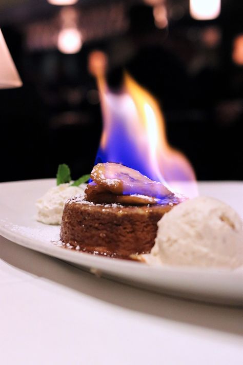 Not a recipe, but I’d love to make something like this Bananas Foster Butter Cake, flambé style as served at Eddie V's Prime Seafood | Beautiful Pie Crusts, Calamari Recipes, Chicago Eats, Bananas Foster, Butter Cake, Fall Baking, Copycat Recipes, Pie Crust, Bananas