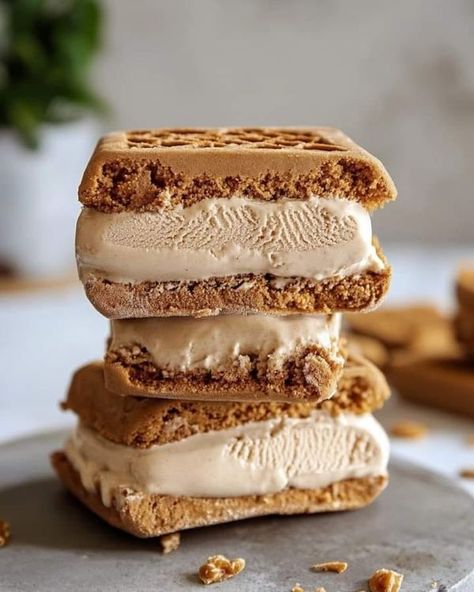 Great recipes yummy | 🍪 Biscoff Ice Cream Sandwiches 🍪 | Facebook Biscoff Ice Cream, Biscoff Biscuits, Cookie Sandwich, Biscoff Cookies, Pretty Dessert, Ice Cream Sandwiches, Recipes Yummy, Sandwich Cookies, Ice Cream Sandwich