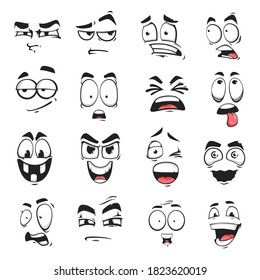 Face expression isolated vector icons, cartoon funny emoji suspicious, scared and shocked, grin, smirk or crazy. Facial feelings smile, laughing and yelling, surprised, squint and upset emoticons set Inkblot Cartoon, Germ Illustration, Cartoon Faces Expressions, Cartoon Template, Scared Face, Cartoon Expression, Eye Expressions, Cartoon Style Drawing, Cartoon Human