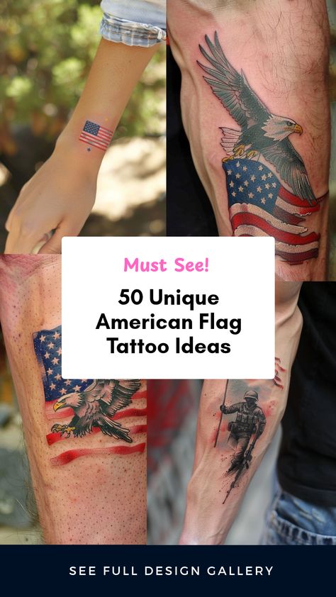 Explore 4 amazing designs showcasing diverse American flag tattoo ideas, including minimalist styles and unique soldier tattoos. Perfect for anyone wanting to express their patriotic spirit! America Tattoos For Men, Patriotic Tattoos Sleeve For Men, Made In The Usa Tattoo, German Shepherd Tattoo, American Flag Tattoos, Soldier Tattoo, Flag Tattoos, Design Your Own Tattoo, Pride Tattoo