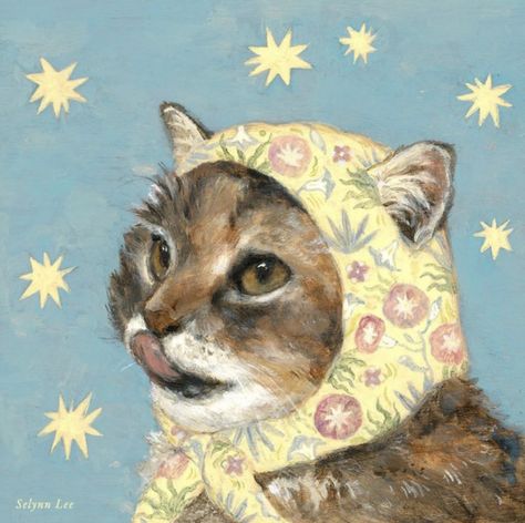 Vintage Cat Painting, Cat With Hat Drawing, Looking At The Stars, Valentines Collection, Cat Collage, Cat Paintings, Arte Indie, Animal Illustration Art, Cat Art Illustration