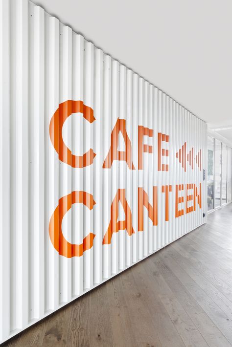 Gallery of AVAST Software HQ / VRTIŠKA • ŽÁK - 10 Canteen Design, Experiential Graphics, Interior Window Trim, Wall Signage, Gym Interior, Cafe Shop Design, Office Branding, Office Snapshots, Office Signs