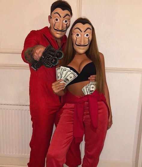 Couples For Halloween Costumes, Halloween Idea For Couples, Couples Matching Outfits Halloween, Group Costume Ideas Men And Women, Duo Couple Halloween Costumes, Duo Halloween Costumes Couple Scary, Cute Halloween Ideas For Couples, Hot Costumes For Couples, Money Heist Costume Couple