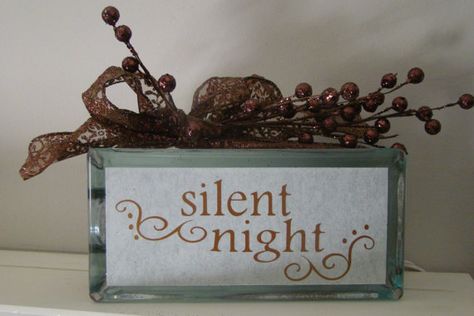 Silent Night Glass Block Light for by VinylSigns4him on Etsy, $25.00 Christmas Glass Blocks, Winter Christmas Decor, Decorative Glass Blocks, Glass Block Crafts, Lighted Glass Blocks, Christmas Blocks, Diy Blocks, Glass Cube, Block Craft