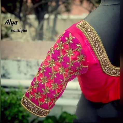 Half Saree Set, Work On Sleeves, Dark Pink Blouse, Pink Blouse Designs, Hand Embroidery Work, Classy Blouses, Sleeves Embroidery, Kids Blouse Designs, Cutwork Blouse Designs