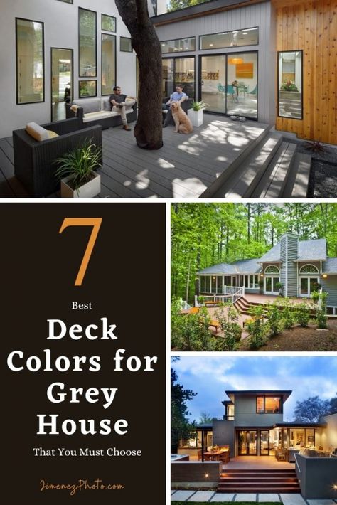 Dark Gray Deck Paint, Deck Colors For Dark Gray House, Dark Gray House Deck Color, Grey House Deck Colors, Deck Colors Ideas Paint Grey House, Deck Stain Colors For Gray House, Gray House With Deck, Deck Stains For Gray House, Grey Stained Deck