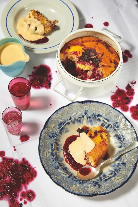 Guest Recipe: Terri Mercieca's Blackberry Crush Self-saucing Pudding Autumn Dinner Party Recipes, Autumn Dinner Party, Purple Desserts, Cheesecake Pancakes, Quiche Lorraine Recipe, Self Saucing Pudding, Autumn Fruit, Blackberry Cake, Mary Berry Recipe