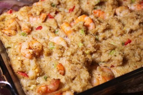 Shrimp and Grits Dressing Shrimp And Grits Dressing Recipe, Shrimp And Grits Dressing, Seafood Dressing Recipe, Seafood Dressing, Shrimp And Grits, Thanksgiving Dishes, Shrimp Dishes, Appetizer Salads, Southern Cooking