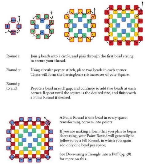 Volume i basics section #BeadingPatterns #BeadPatternIdeas #MiyukiBeadsPatternIdeas Seed Bead Granny Square, Beaded Granny Square, Seed Bead Jewelry Patterns, Seed Bead Crafts, Beaded Earrings Tutorials, Bead Charms Diy, Beading Techniques, Bead Weaving Patterns, Beaded Jewelry Tutorials