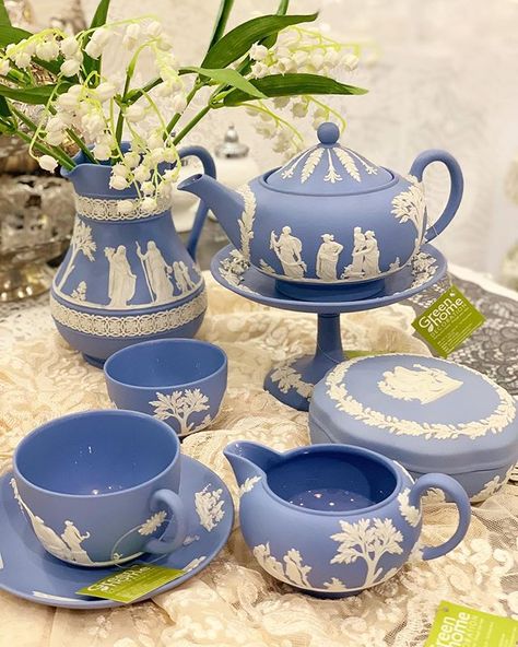 Wedgwood, Jasperware, Blue, Grecian, GLAZE INSIDE, Cup & Saucer. #wedgwood #jasperware #teacups #teapots #blue #collector #vintage Wedgewood China, Wedgwood Pottery, Wedgwood China, Wedgwood Jasperware, Wedgwood Blue, Antique Perfume Bottles, Antique Perfume, Teapots And Cups, Blue And White China